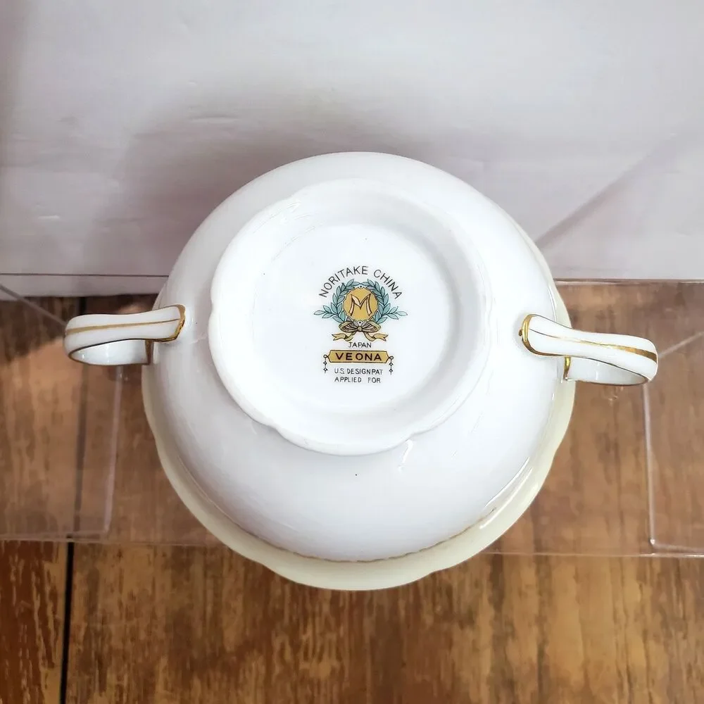 Vintage Noritake Veona Cream Soup Bowls Set of 3 Double Handle Porcelain Japan
